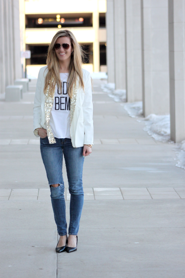 WHITE BLAZER + SOME SHIMMER