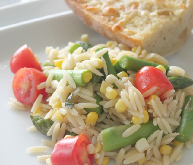 ASPARAGUS, TOMATO, CORN + ORZO PASTA SALAD